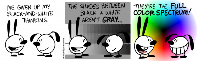 i've given up my black and white thinking / the shades between black and white aren't gray / they're the full color spectrum