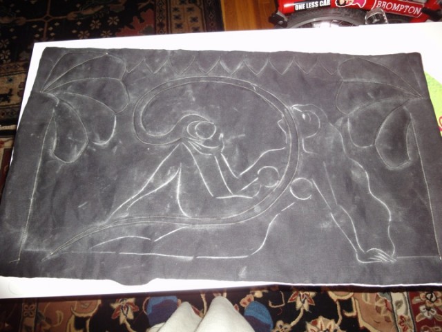 starting to sew over chalk